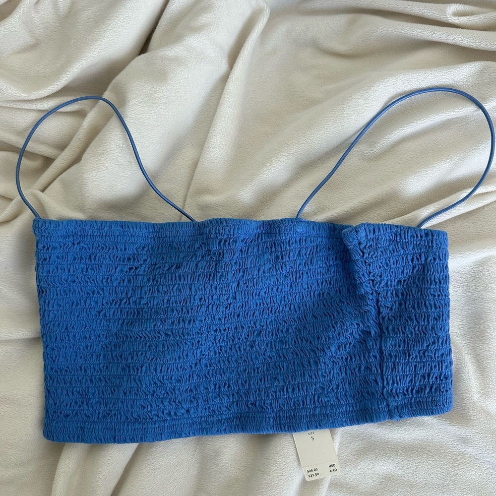 Anthropologie scrunched blue crop top